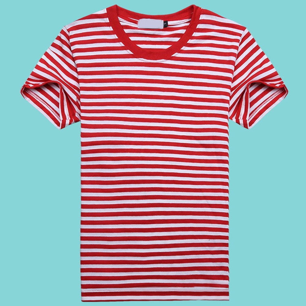 Blue and White Striped Men&rsquo;s Shortsleeved Tshirt for Sports and Casual Wear