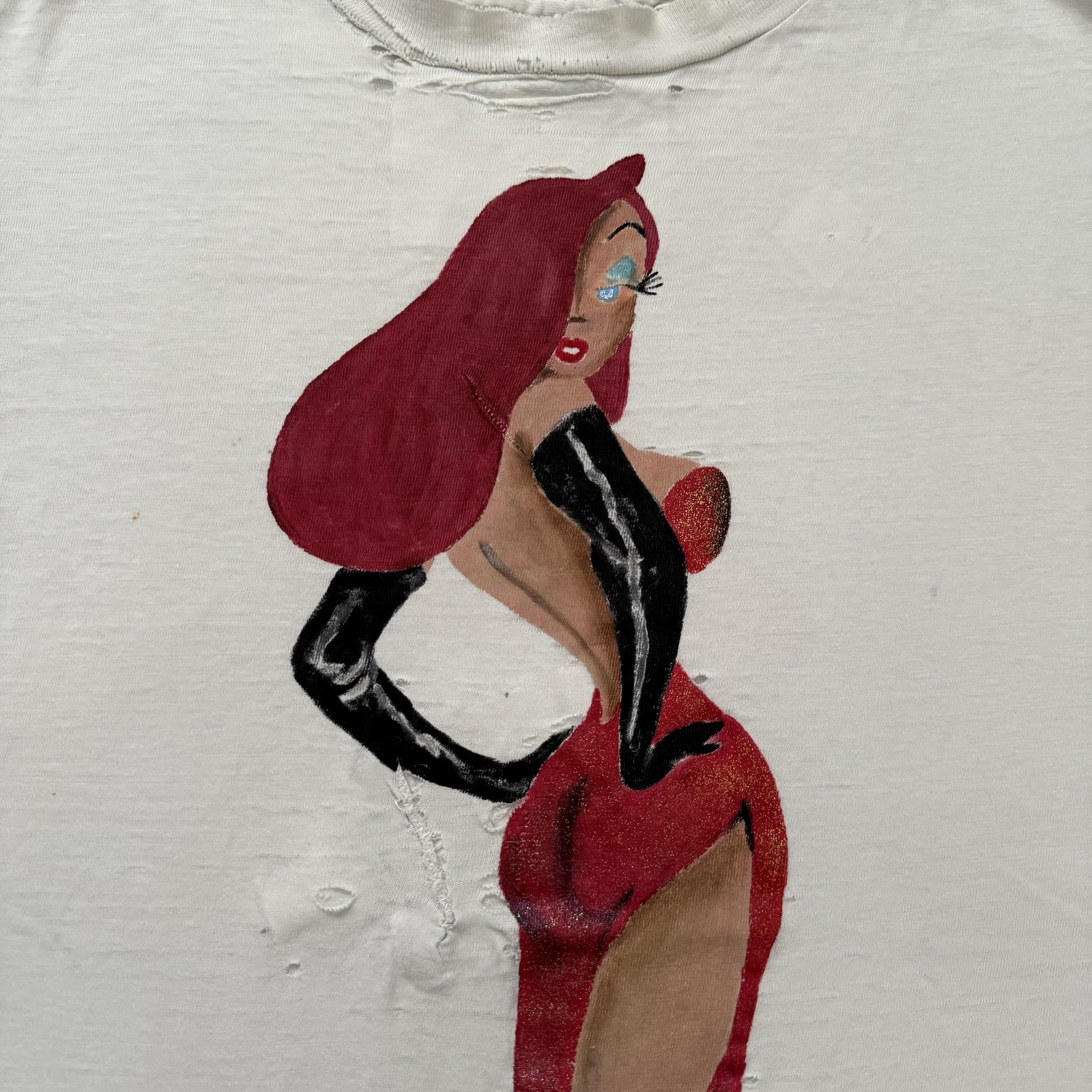Vintage 80s Jessica Rabbit Shirt Mens L Hand Painted Cartoon Disney Art Pin Up