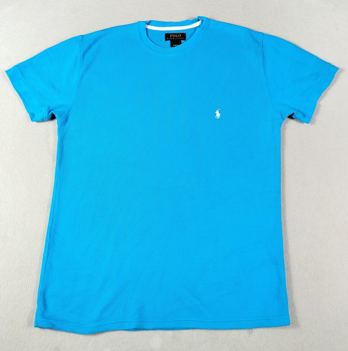 Polo Ralph Lauren Shirt Mens Medium Blue Waffle Knit Pony Logo Preppy Minimalist