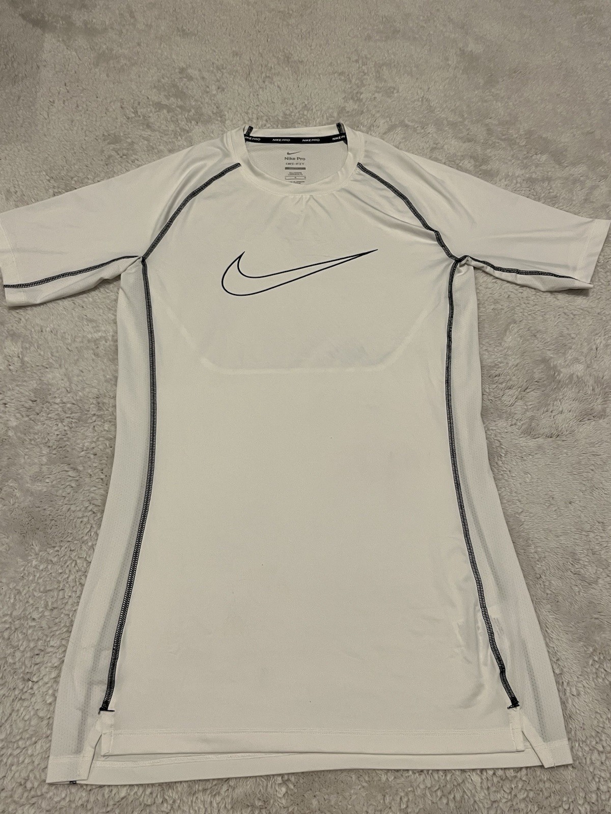 Nike Pro T-Shirt Mens L Short Sleeve Dri-Fit Tight Graphic Logo White DD1992-100