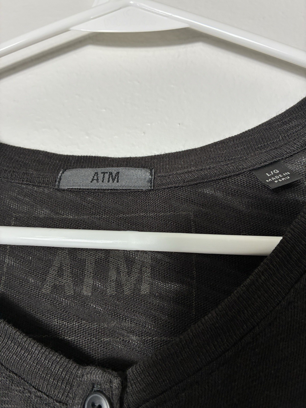 ATM Long Sleeve Linen Henley Shirt Men’s Large Black Minimalist