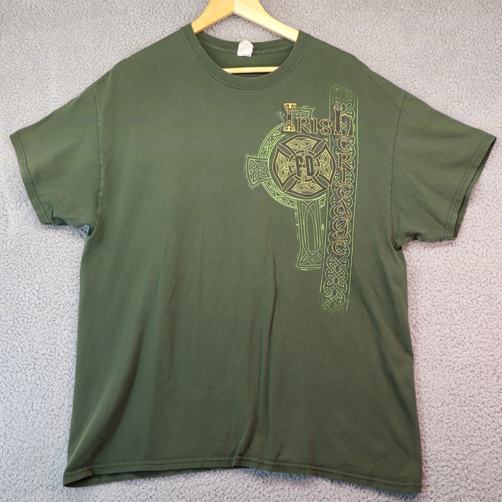 Irish Heritage Shirt Men XL Celtic Cross Hunter Green Vtg y2k