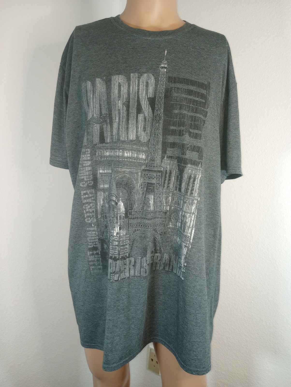 Gildan Mens 2XL 65% Polyester 35% Cotton Crew Neck SS Paris France Gray Graphic