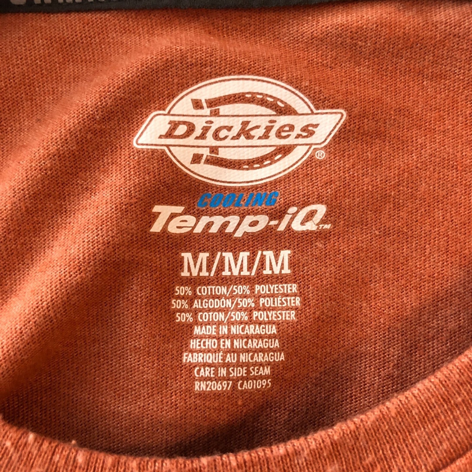 Dickies Mens Performance Cooling Tee Short Sleeve Crew Neck Orange M