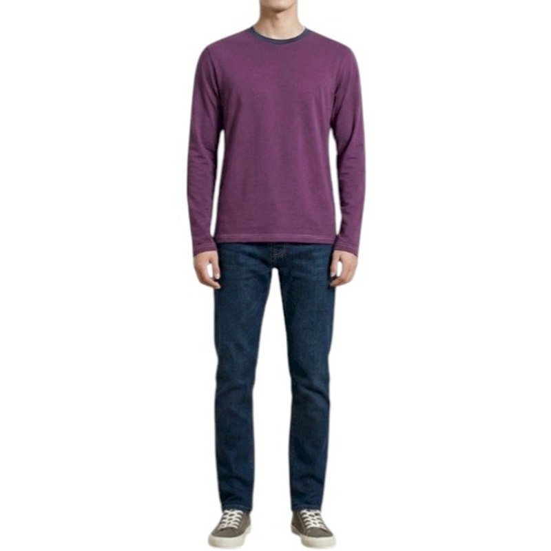 CLUB MONACO Long Sleeve T-shirt Tee Size S Crew Neck Purple Contrast Trim