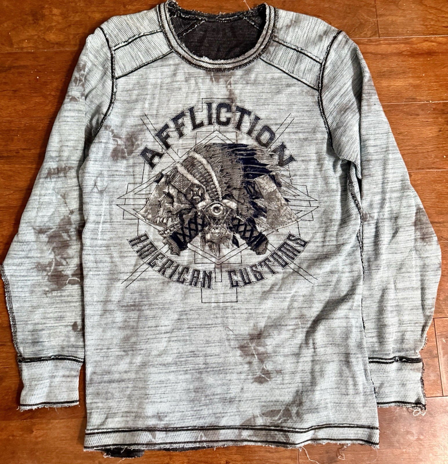 Affliction American Customs Wyoming Thermal Crystal Wash Mens Size L