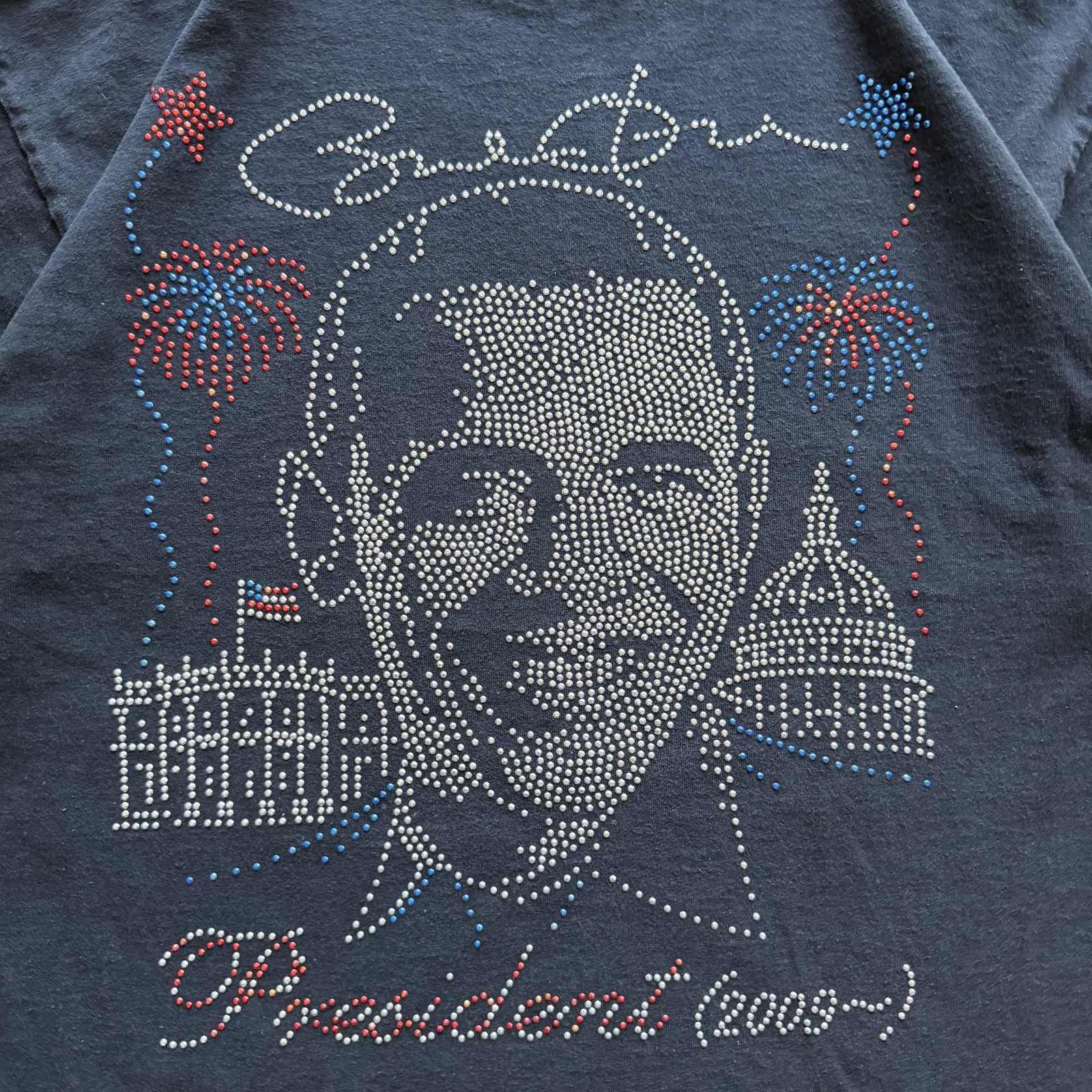 2000s Y2K Barack Obama Rhinestone Shirt Mens XL Black President 2009 Graphic Tee