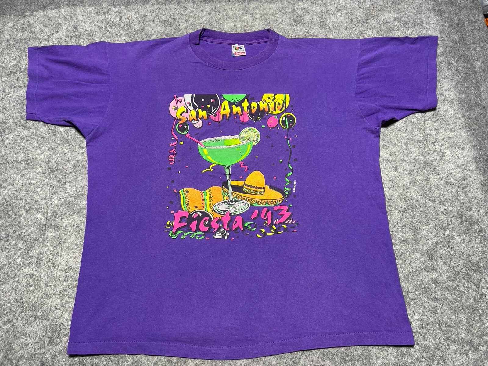 FIESTA San Antonio Texas FOTL Purple BOXY XL Single Stitch Party Shirt Margarita