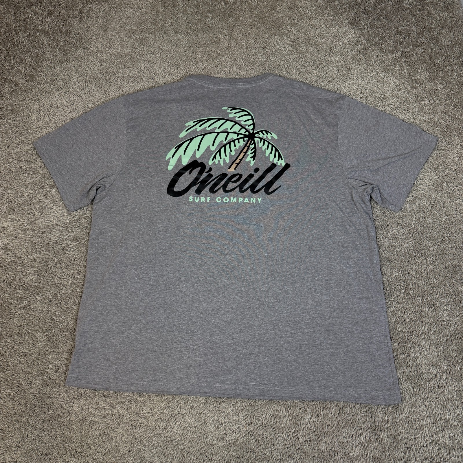 O&rsquo;Neill Shirt Mens 2XL Gray Palm Tree Graphic Crew Neck Tagless Cotton