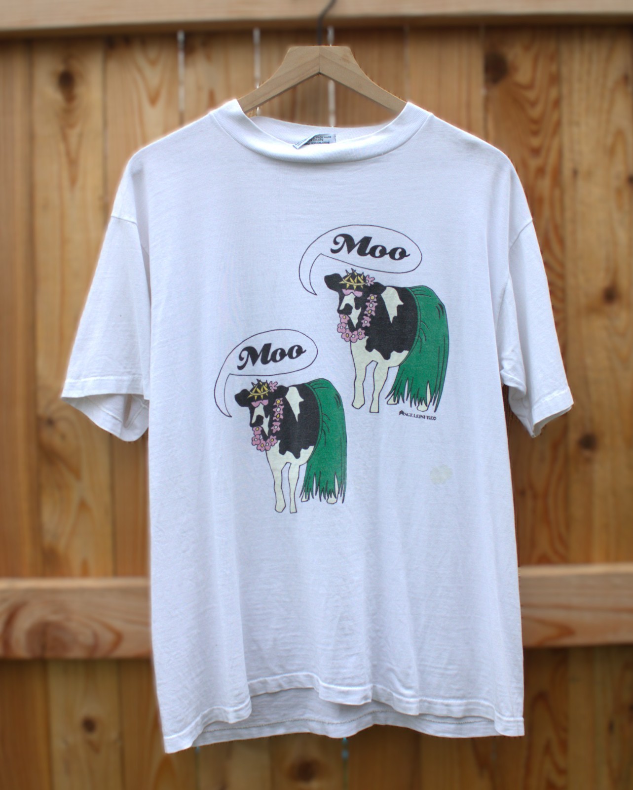 Vintage 90s SGT. LEISURE Hula Cow T-Shirt Size L Hawaiian USA Single Stitch