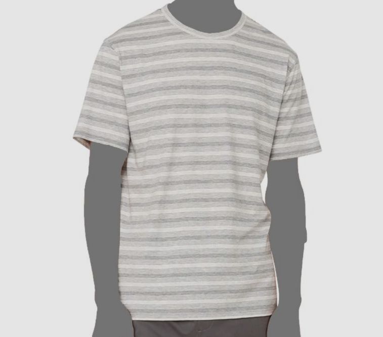 $115 Vince Men&rsquo;s Gray Feeder Stripe Cotton Short Sleeve Crewneck T-Shirt Size XL