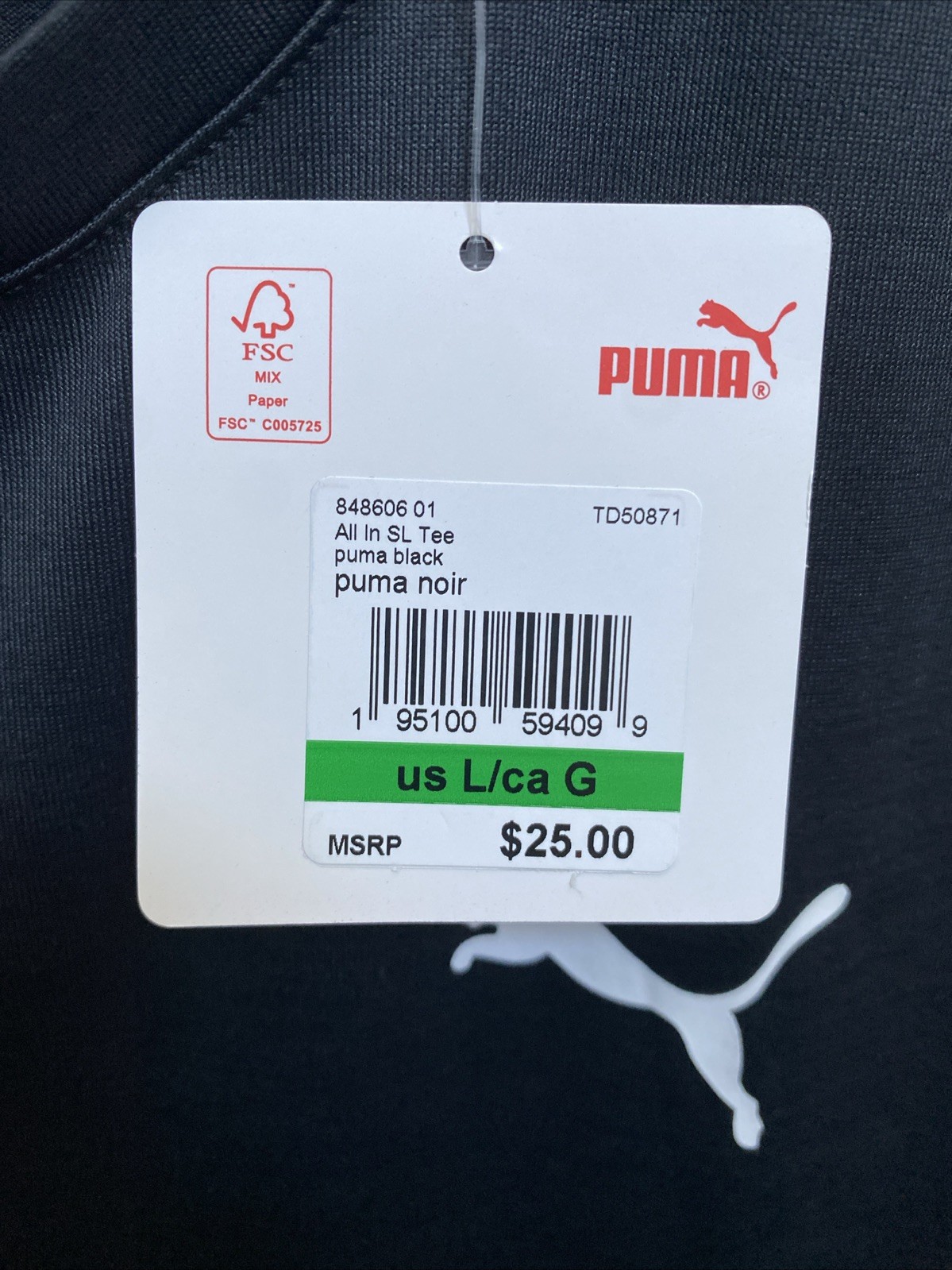 NWT Puma T-Shirt Top Black Large Sleeveless All in SL Tee Crew Neck