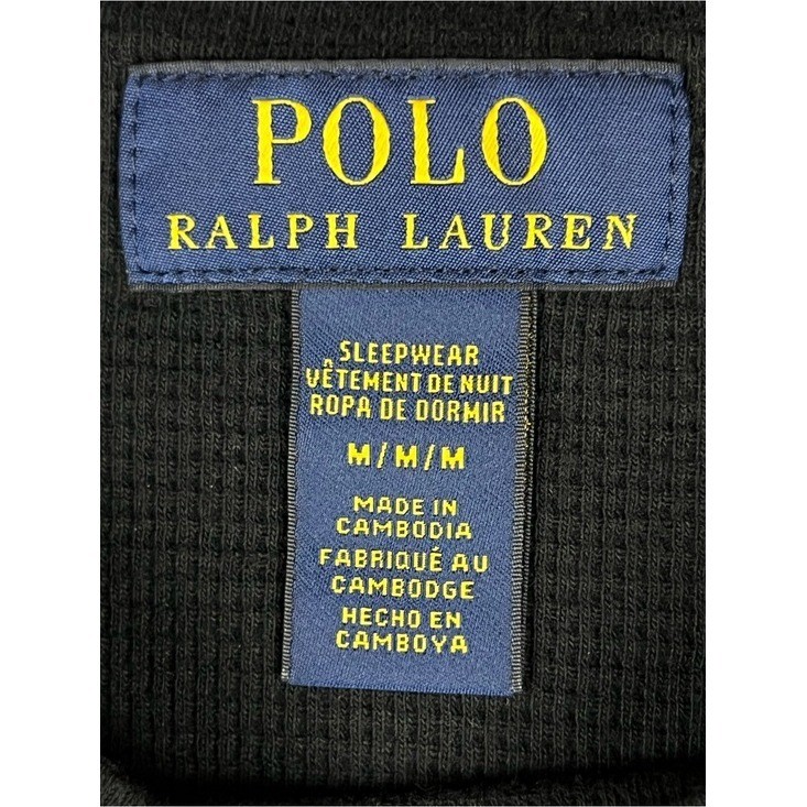 Polo Ralph Lauren Polo Bear Waffle Knit Thermal Sleep Shirt Black Preppy Size M