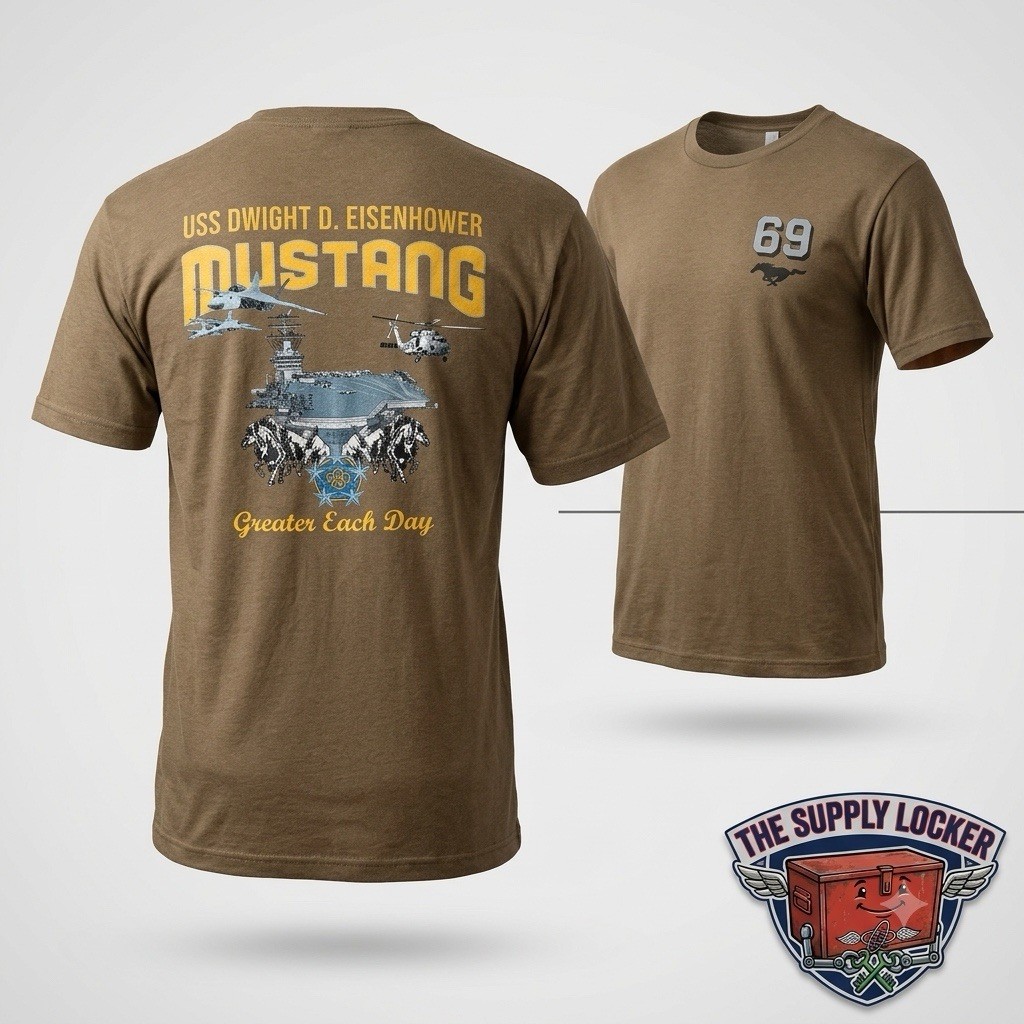 USS Dwight D. Eisenhower Mustang 69 T Shirt Brown Military Navy 2XL