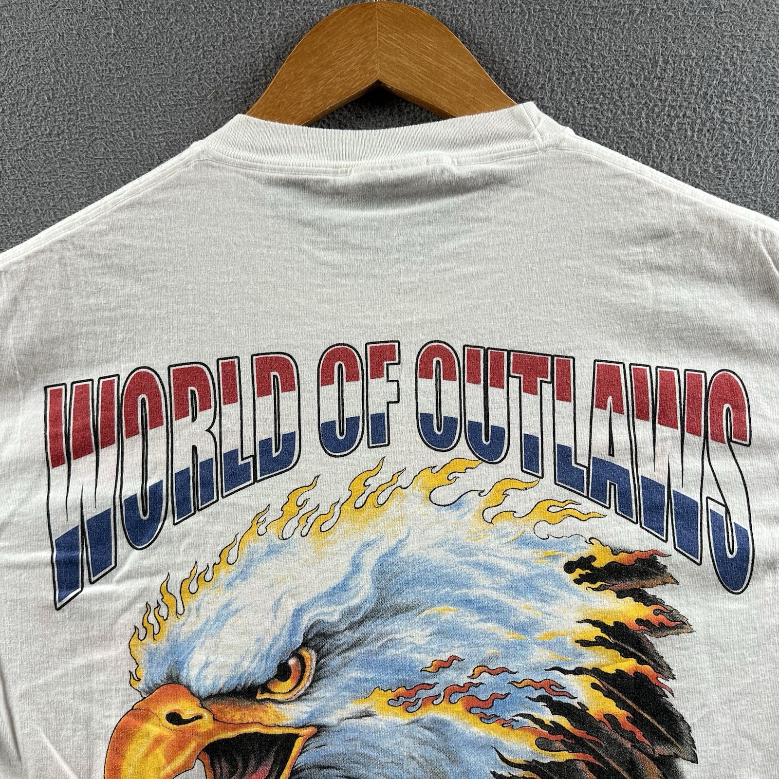 Vintage Racing Shirt Mens Medium White Penzoil Outlaws Screaming Eagle Flames