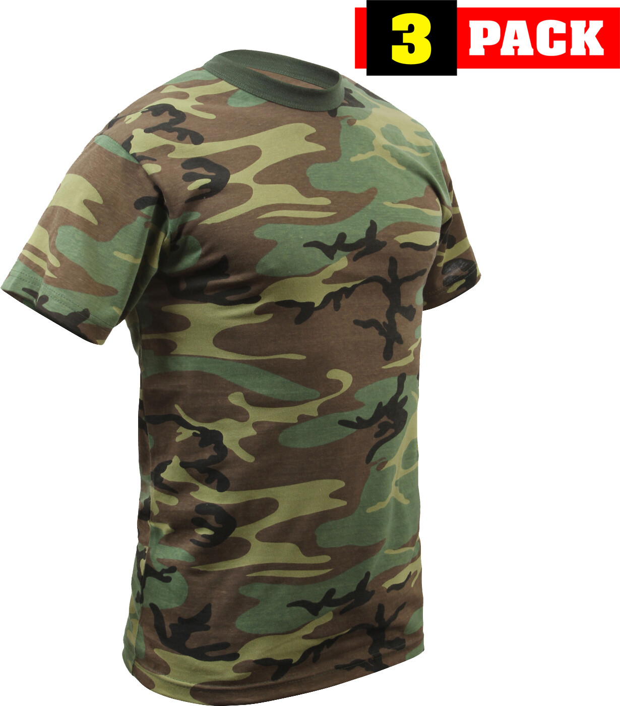 Woodland Camo T-Shirts Tactical Military Camouflage Mens Tee Shirts 3 PACK
