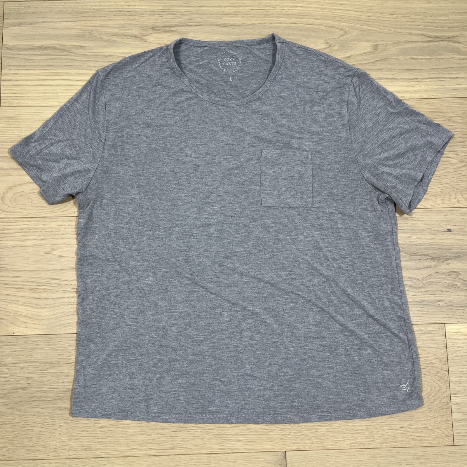 Cozy Earth Bamboo Lounge Pocket T-Shirt Tee Mens Size L Crew Neck Gray