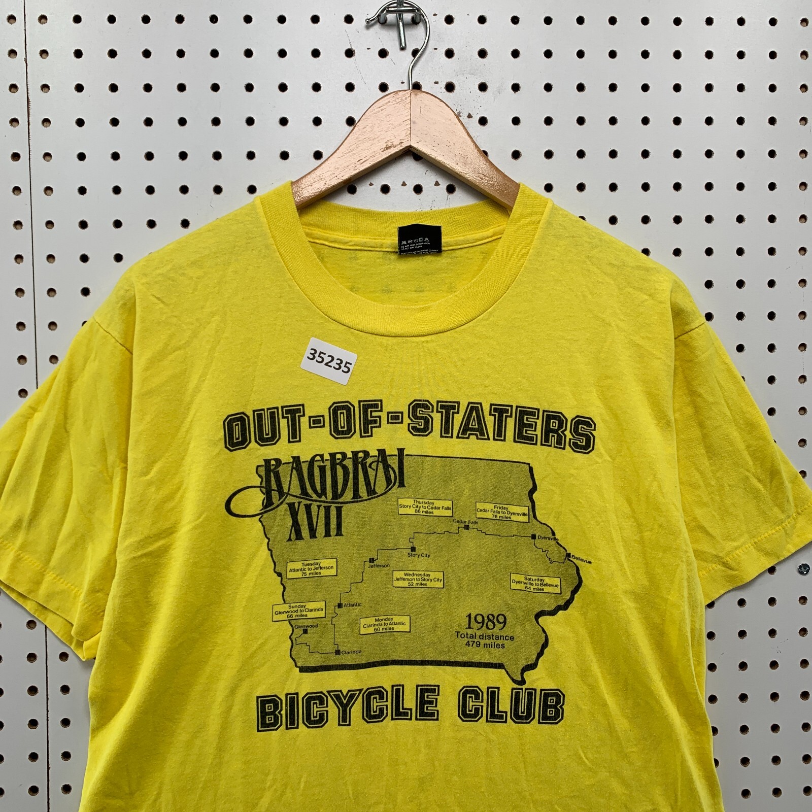 Vintage 80s Bicycle Club Shirt Mens Large Yellow Single Stitch 1989 USA 20×26.5