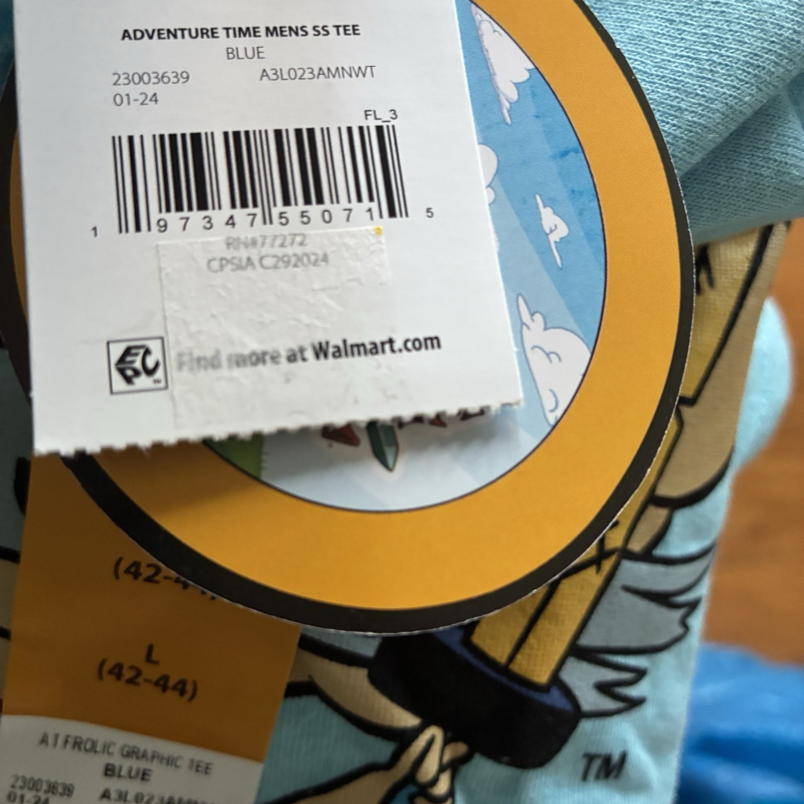 Adventure Time with Finn & Jake Men&rsquo;s Blue Cartoon Graphic Tee T-Shirt Sz Large
