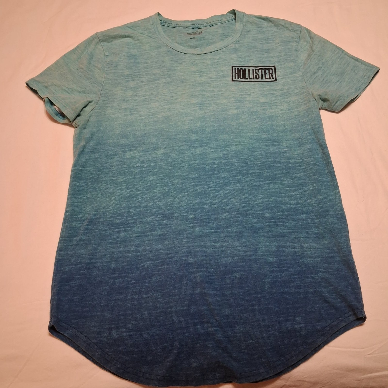 Hollister California Ombré Gradient Logo T-Shirt Men Sz Small Blue Water 2 Sided