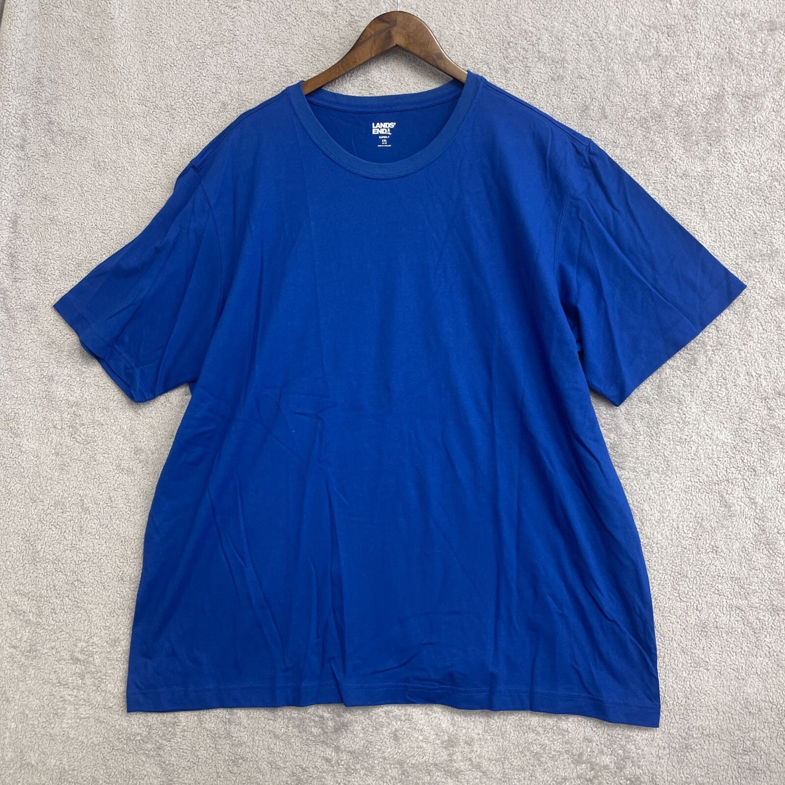 NWOT Lands&rsquo; End Men&rsquo;s XXL Super-T Shirt Blue 100% Cotton Casual Crewneck Short