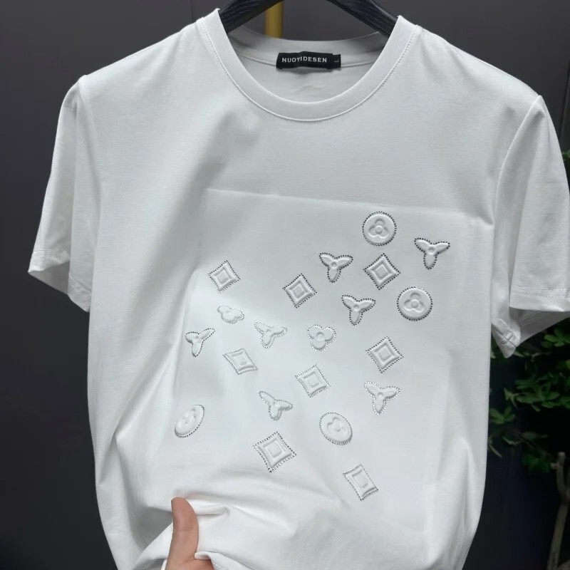 New Men Luxury Diamond Rhinestones Fashion T-Shirt High Quality 4 Colors