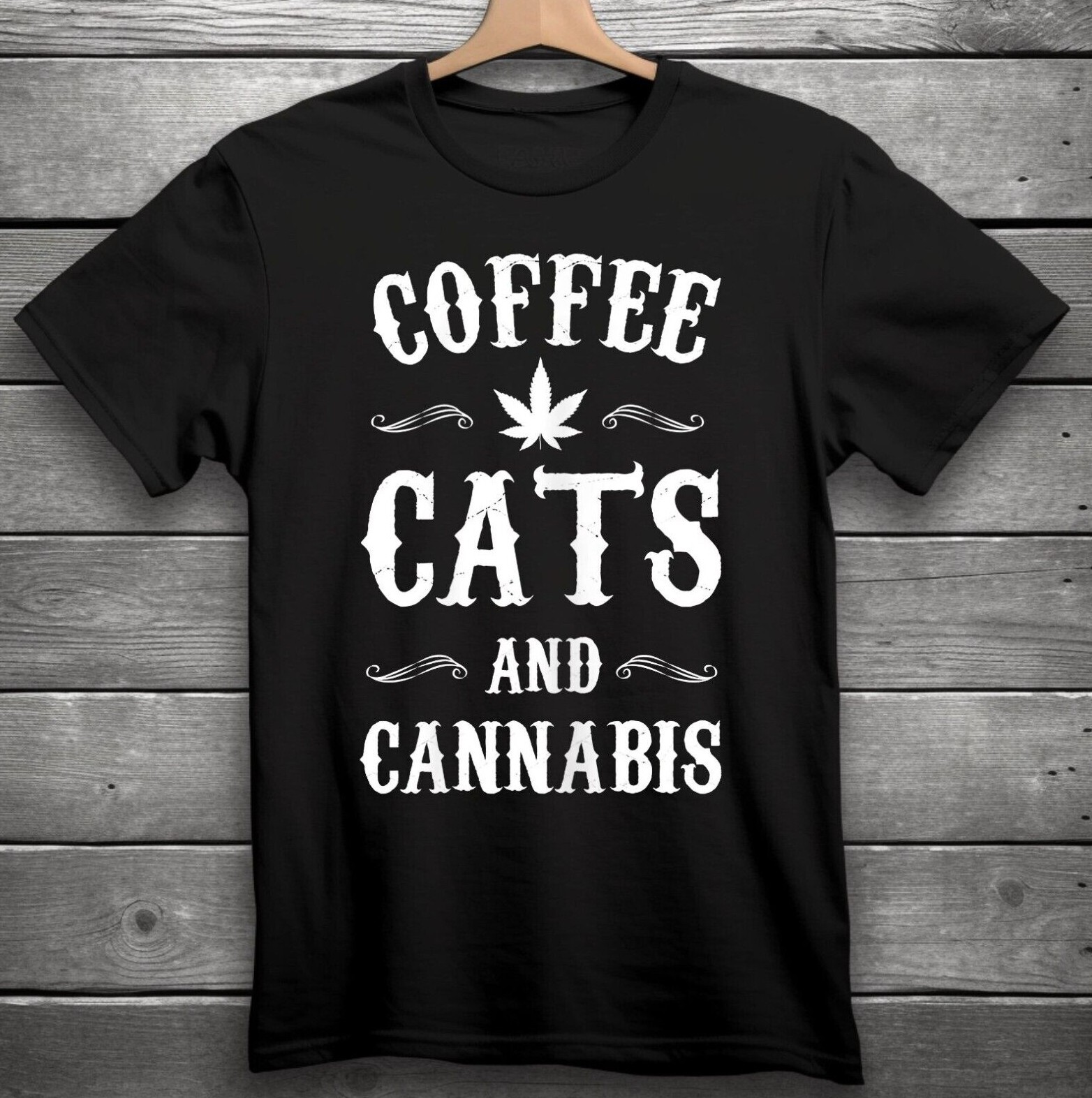 Coffee Cats and Cannabis T-Shirt Black S-3XL Weed, Stoner