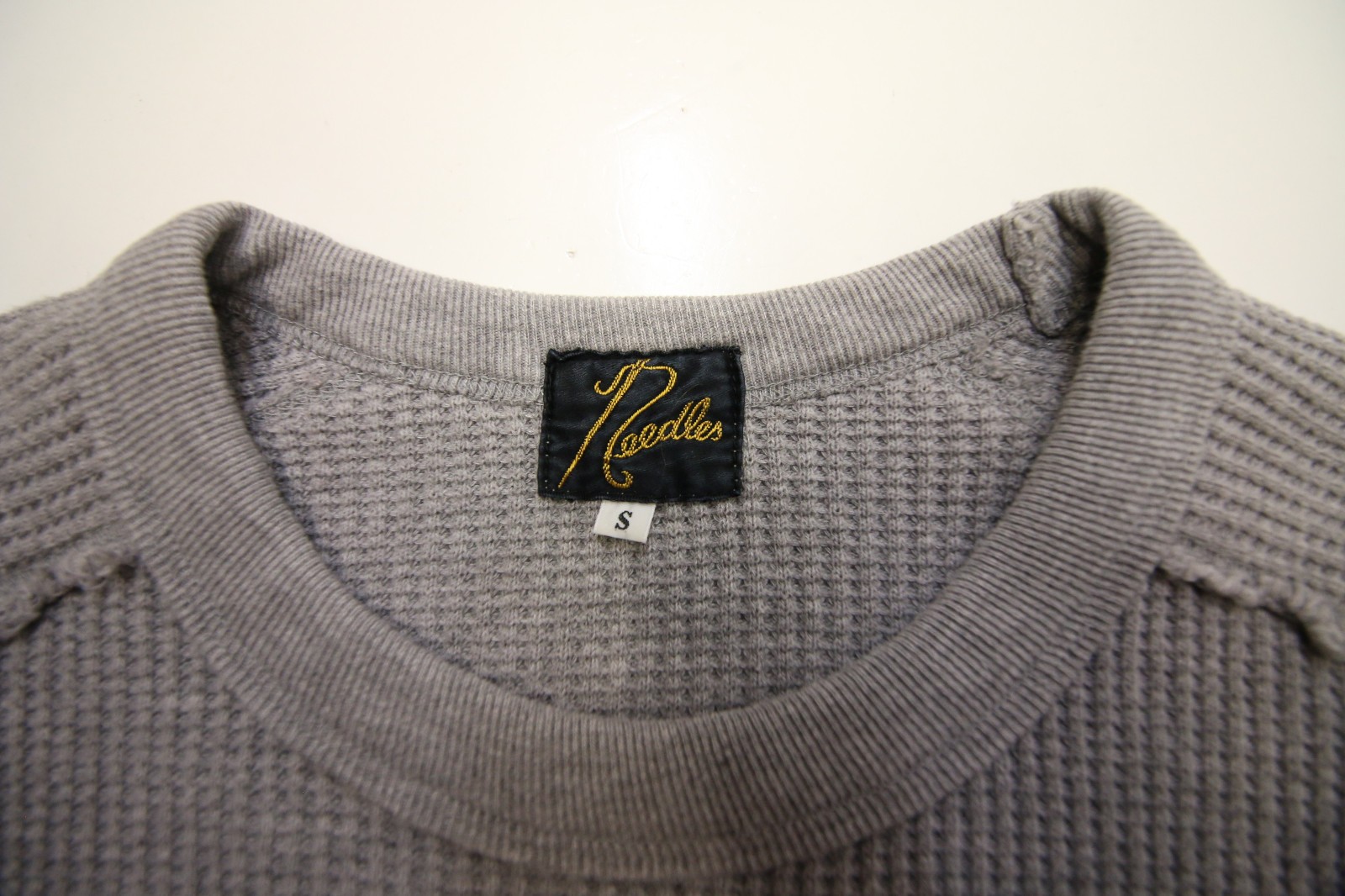 Needles Japan Raglan Thermal Waffle Knit Long Sleeve Small 34&Prime; Chest Grey