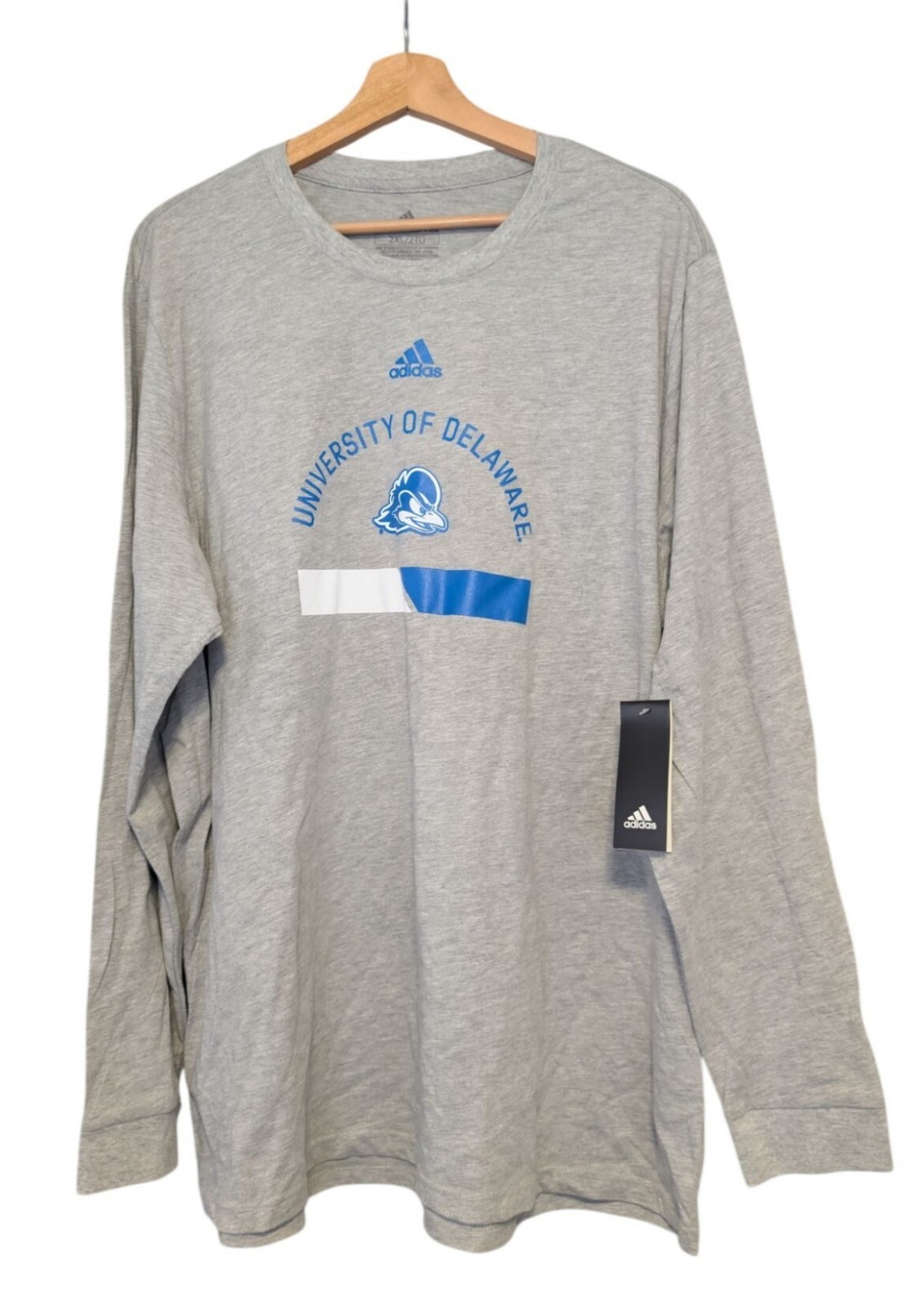 NWT Adidas Delaware Blue Hens Amplifier Long Sleeve T Shirt Mens XXL Grey