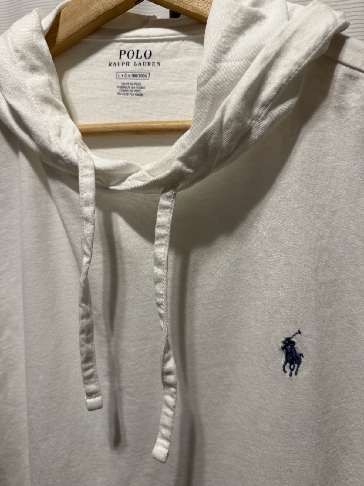 Polo Ralph Lauren Jersey Hooded T-Shirt Size Large White