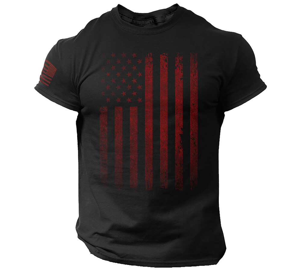 USA Vintage Flag T Shirt Red American Flag Patriotic Distressed