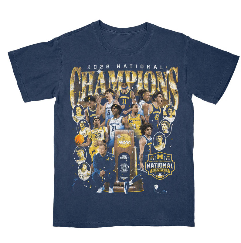 Michigan Wolverine Men&rsquo;s Basketball Campus Ink 2026 National Championship Team T