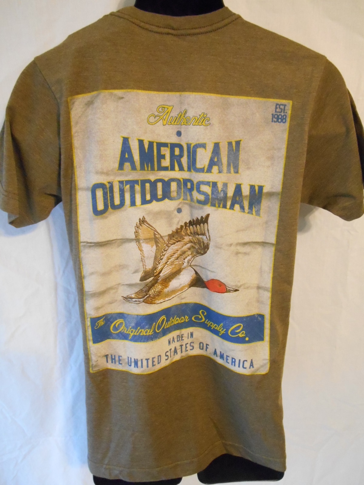 American Outdoorsman Cotton Blnd M Heather Mocha Short Slve Graphic TEE SR$30NEW
