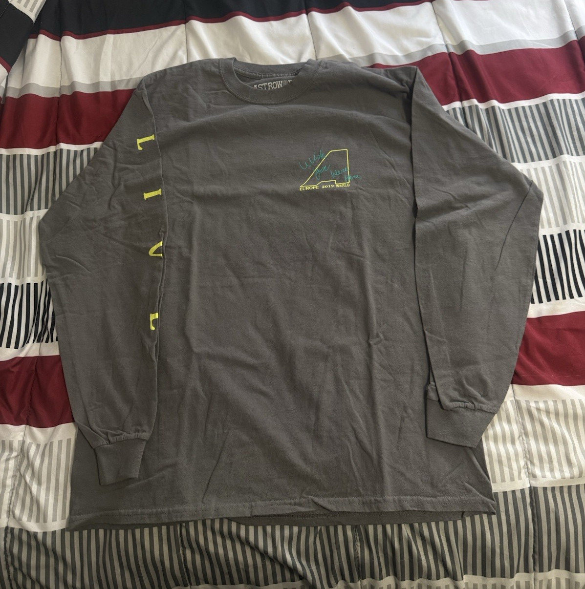 Astroworld Men&rsquo;s L Gray Cotton Knit Crew Neck Long Sleeve Graphic T-Shirt