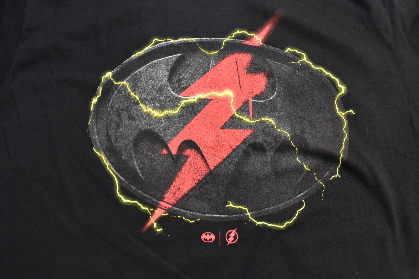 DC Comics The Flash Mens The Flash Batman Logo Mashup Logo Black Shirt New S-5XL