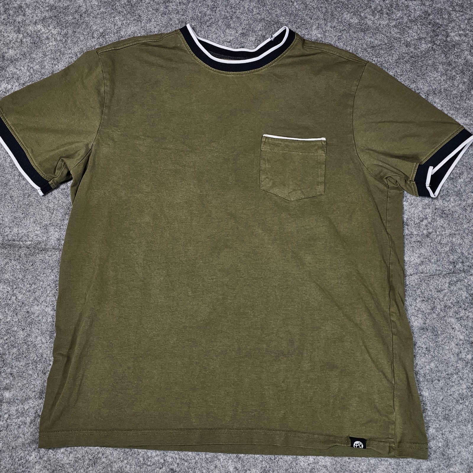 Free Planet T-Shirt Men&rsquo;s L Green Ringer S/S Cotton Spandex Pocket