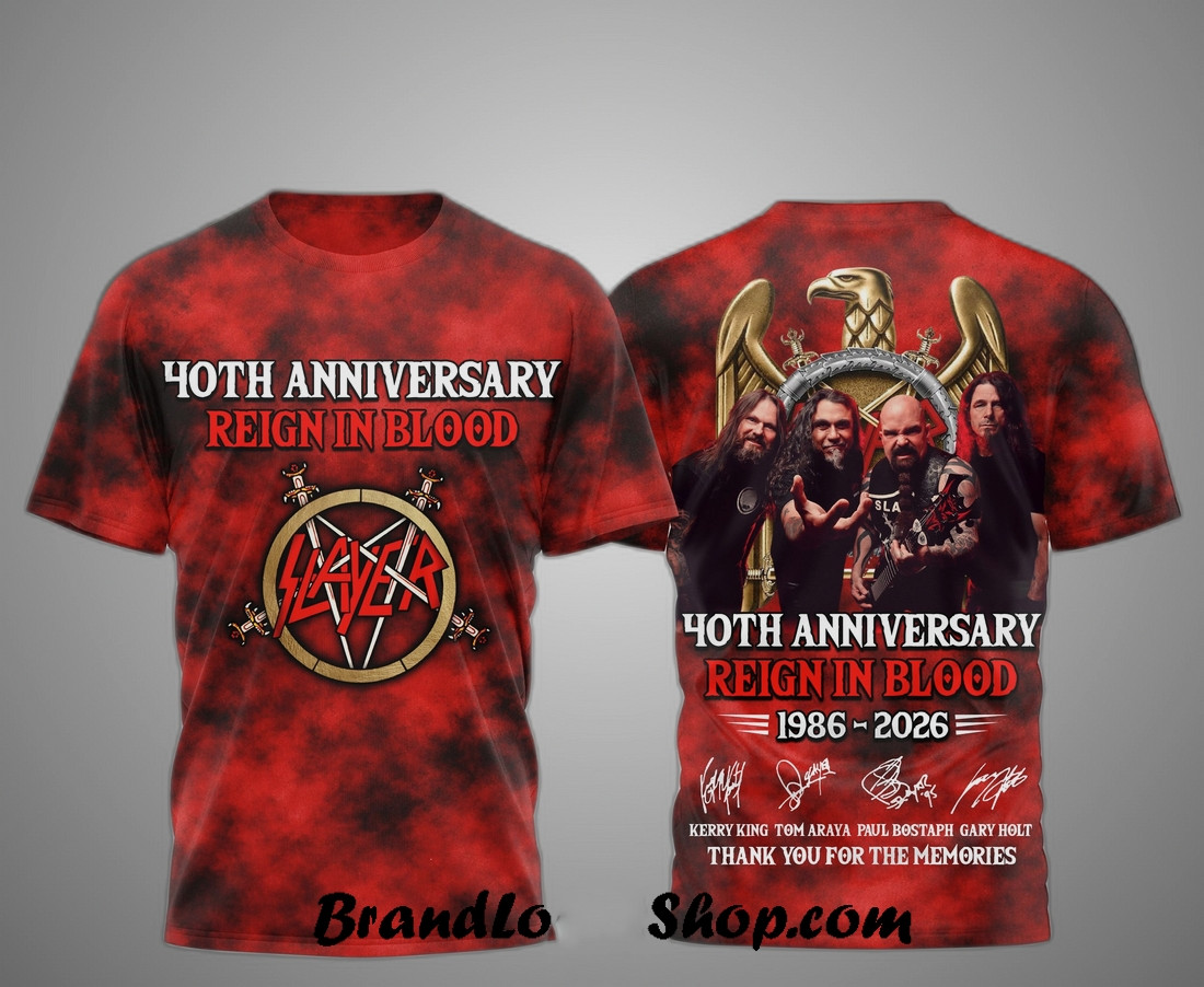 Slayer Reign In Blood 40th Anniversary 1986-2026 3D T Shirt All Size BB943