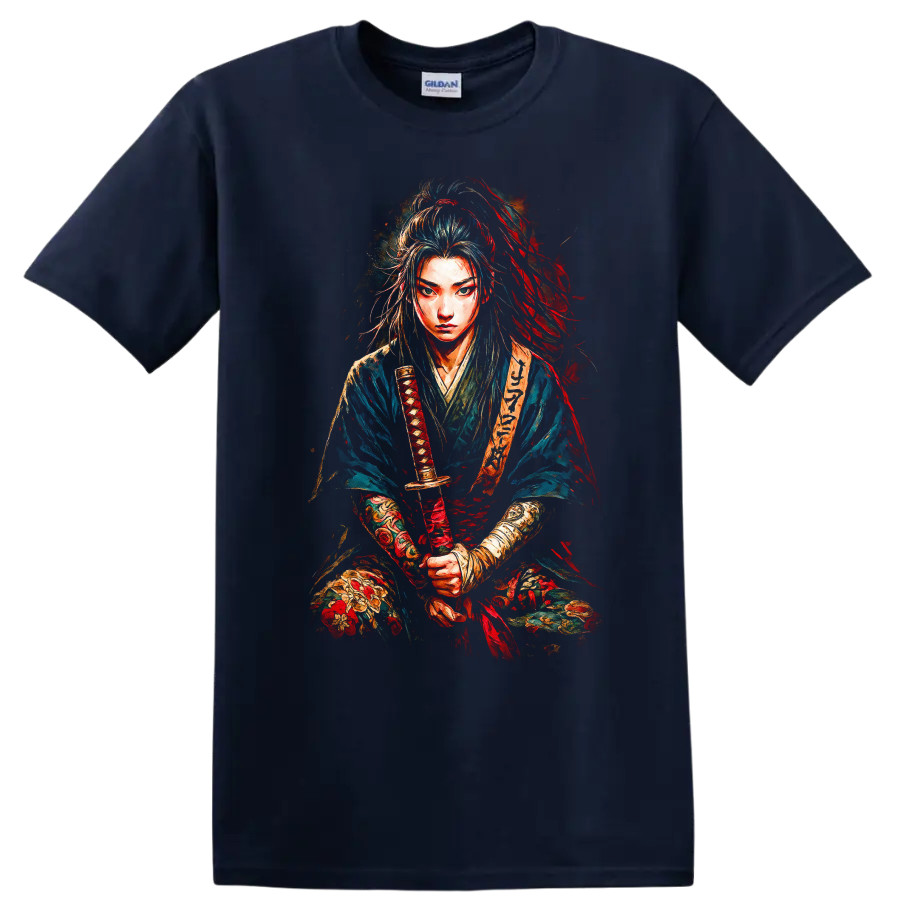 Japanese Warrior T Shirt Samurai Graphic Art Design Tee for Anime Lovers