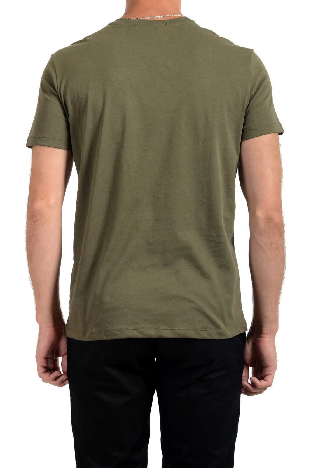Roberto Cavalli Men&rsquo;s Olive Green Graphic Print Crewneck T-Shirt US M IT 50