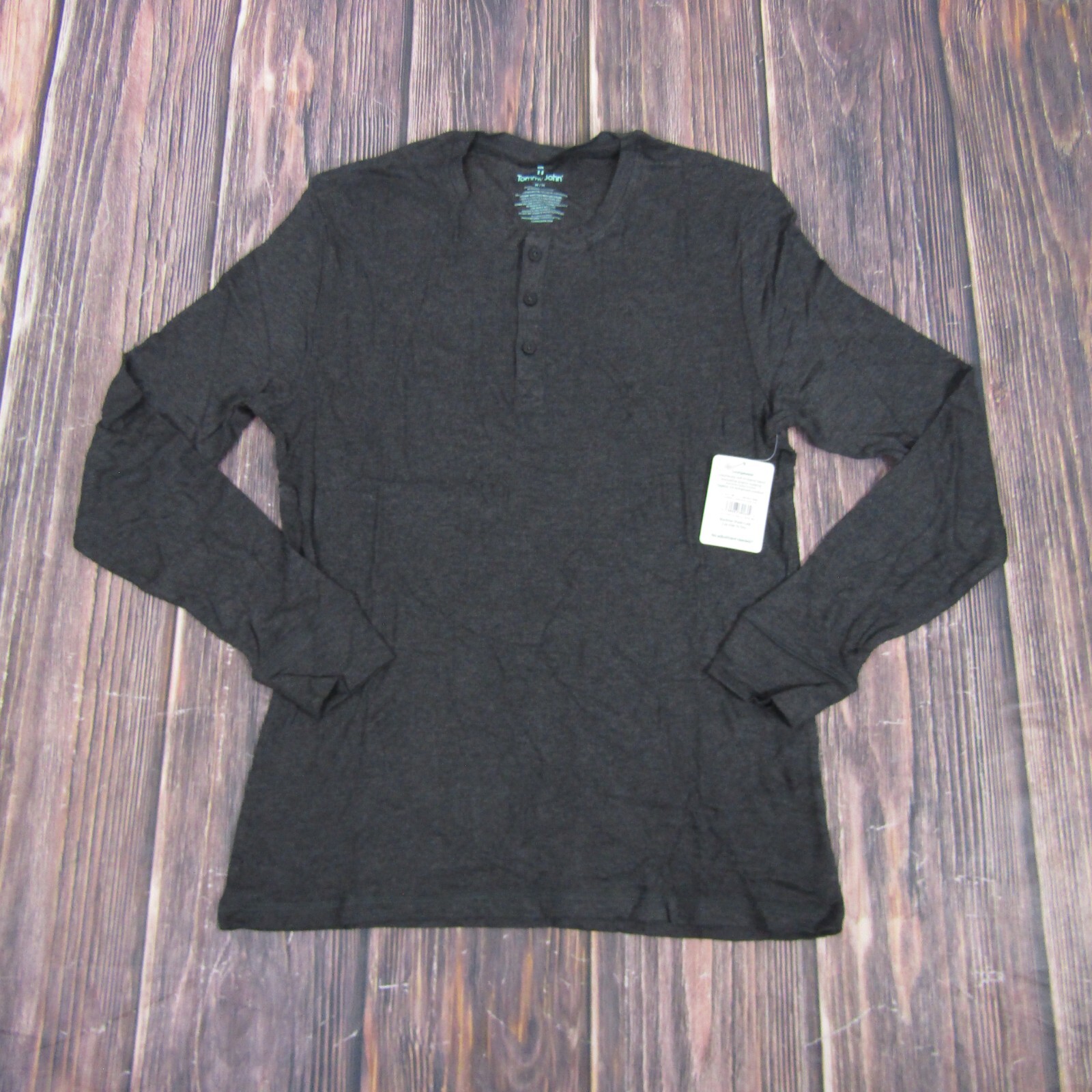 Tommy John NEW NWT Mens Medium Charcoal Heather Gray Long Sleeve Henley Lounge