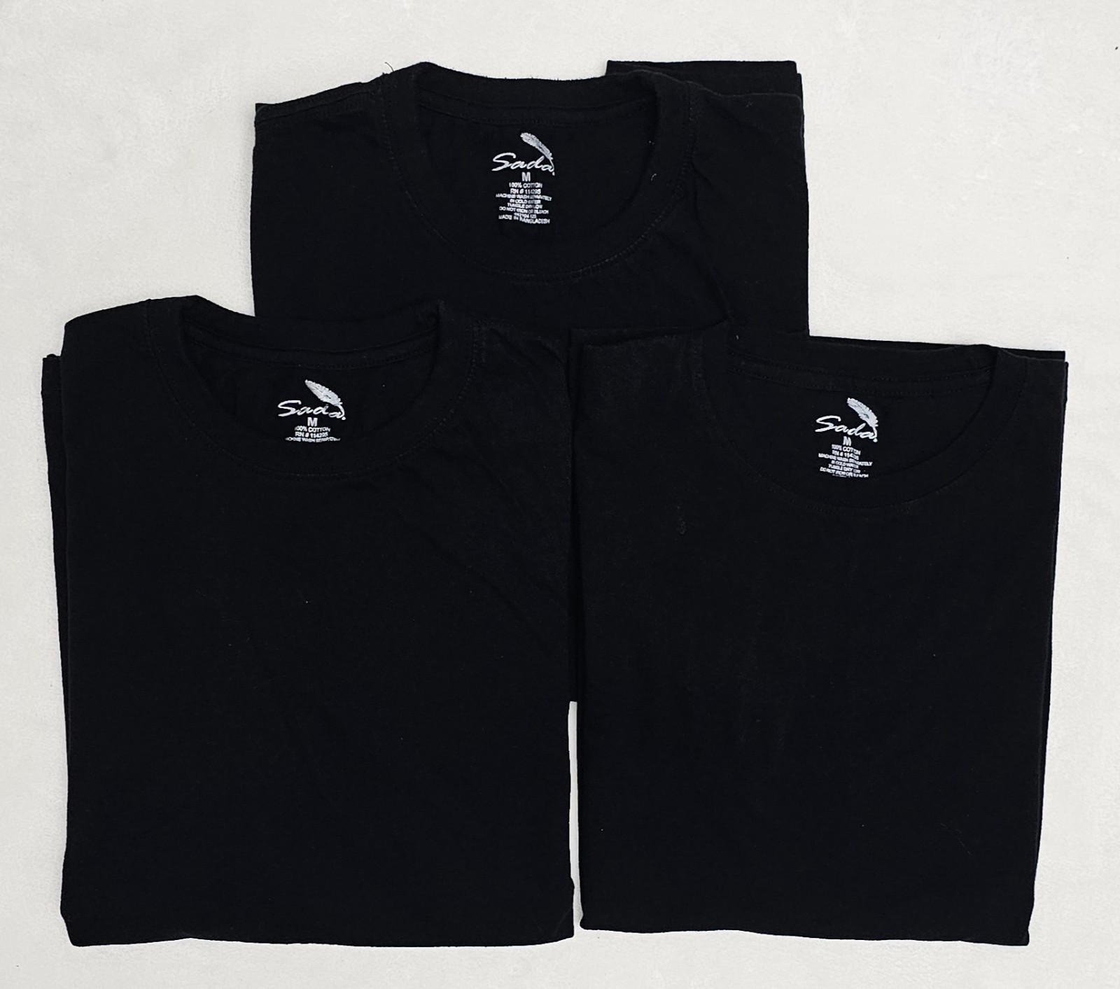 Lot of 3 – Sada Men&rsquo;s Short Sleeve T-Shirt Black 100% Cotton Crew Neck Size M
