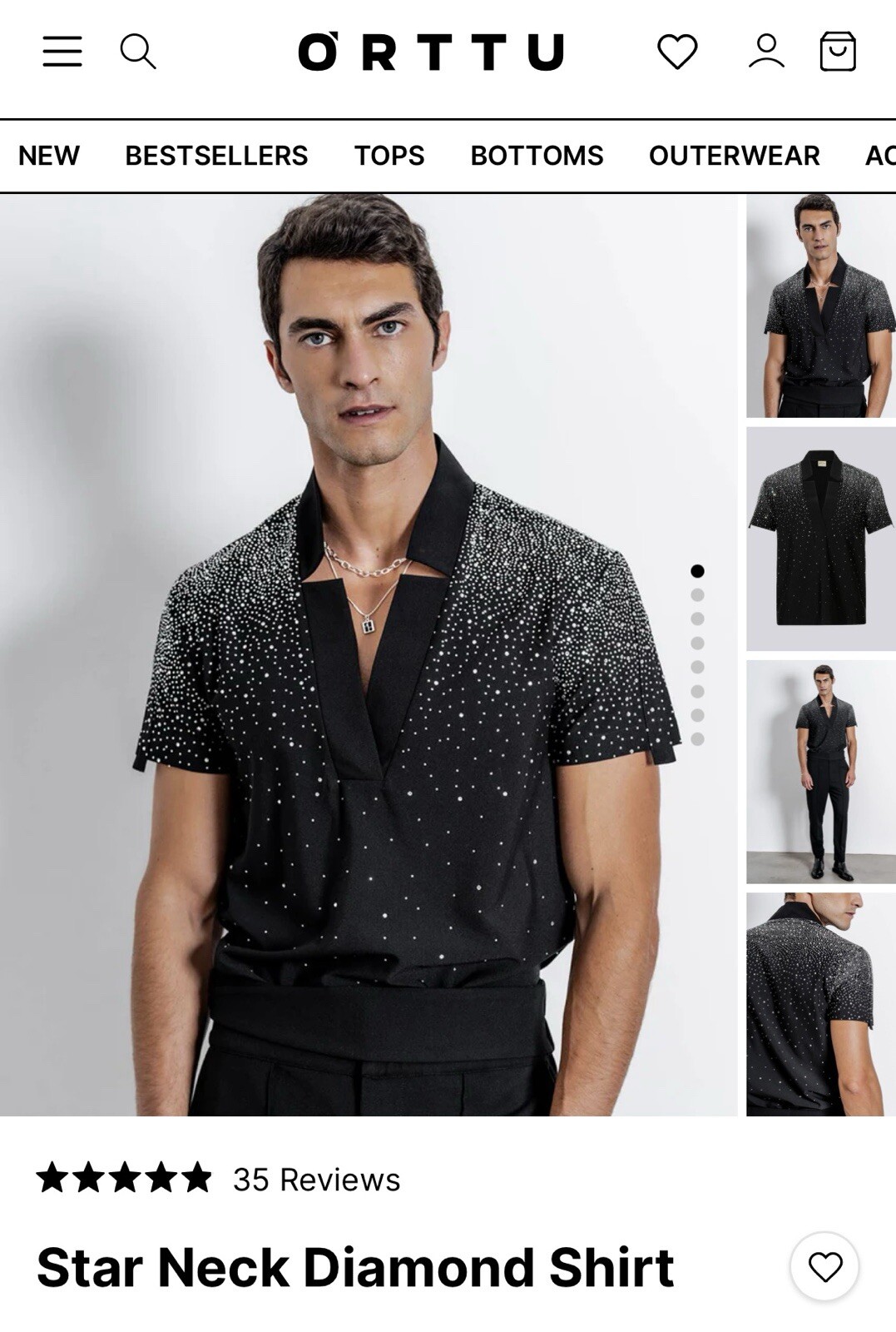 Star neck Diamond shirt black with attached diamonds size L