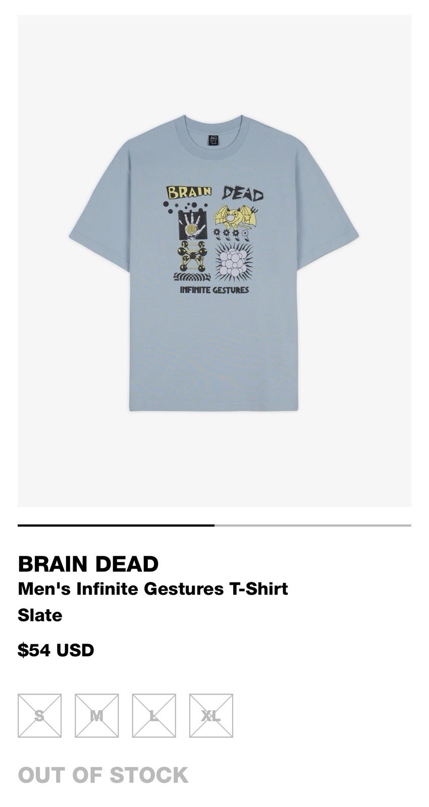 Brain Dead Men&rsquo;s Infinite Gestures T-Shirt Slate Size Large