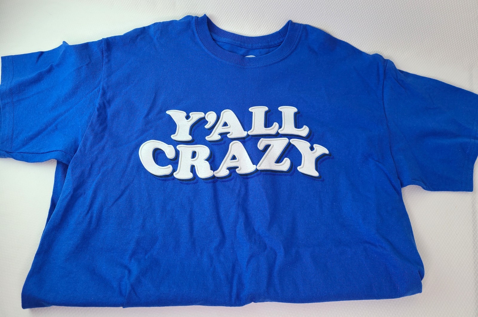 Mens Graphic T-shirts Y&rsquo;ALL CRAZY Funny Tee Funny T-shirt Blue Large New