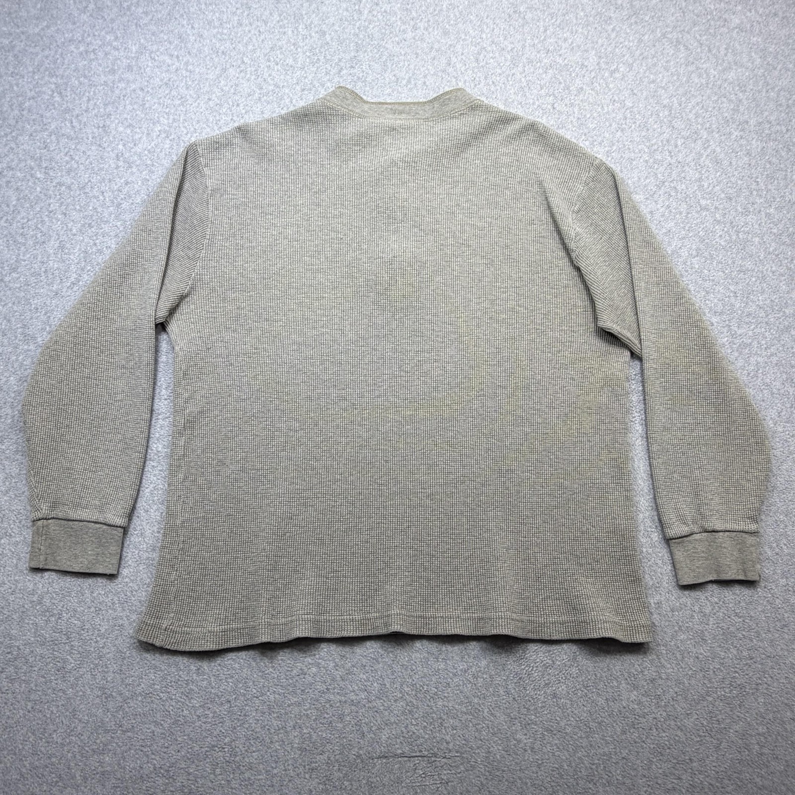 LL Bean Henley Shirt Mens XL Oatmeal Long Sleeve Waffle Knit Cotton Made USA