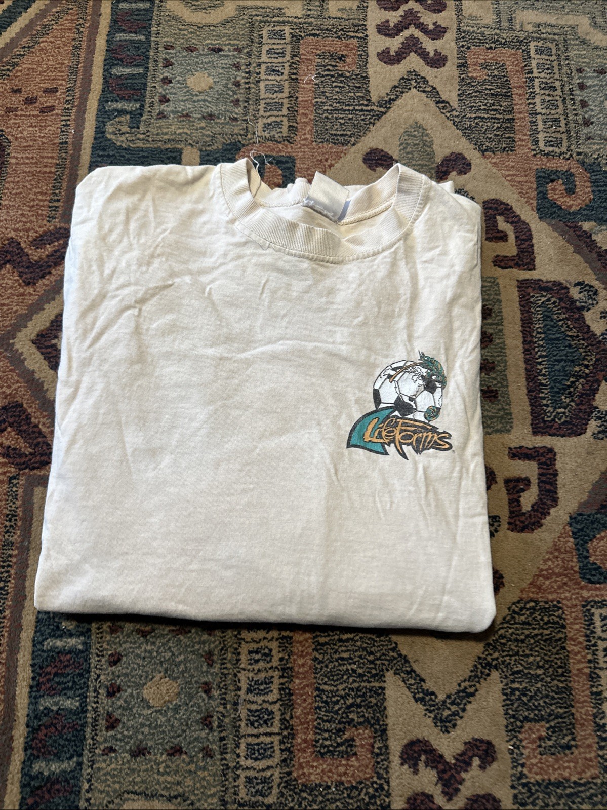 Vintage T Shirt 1995 Soccer Graphic Print Men’s XL Cream Cotton World Cup
