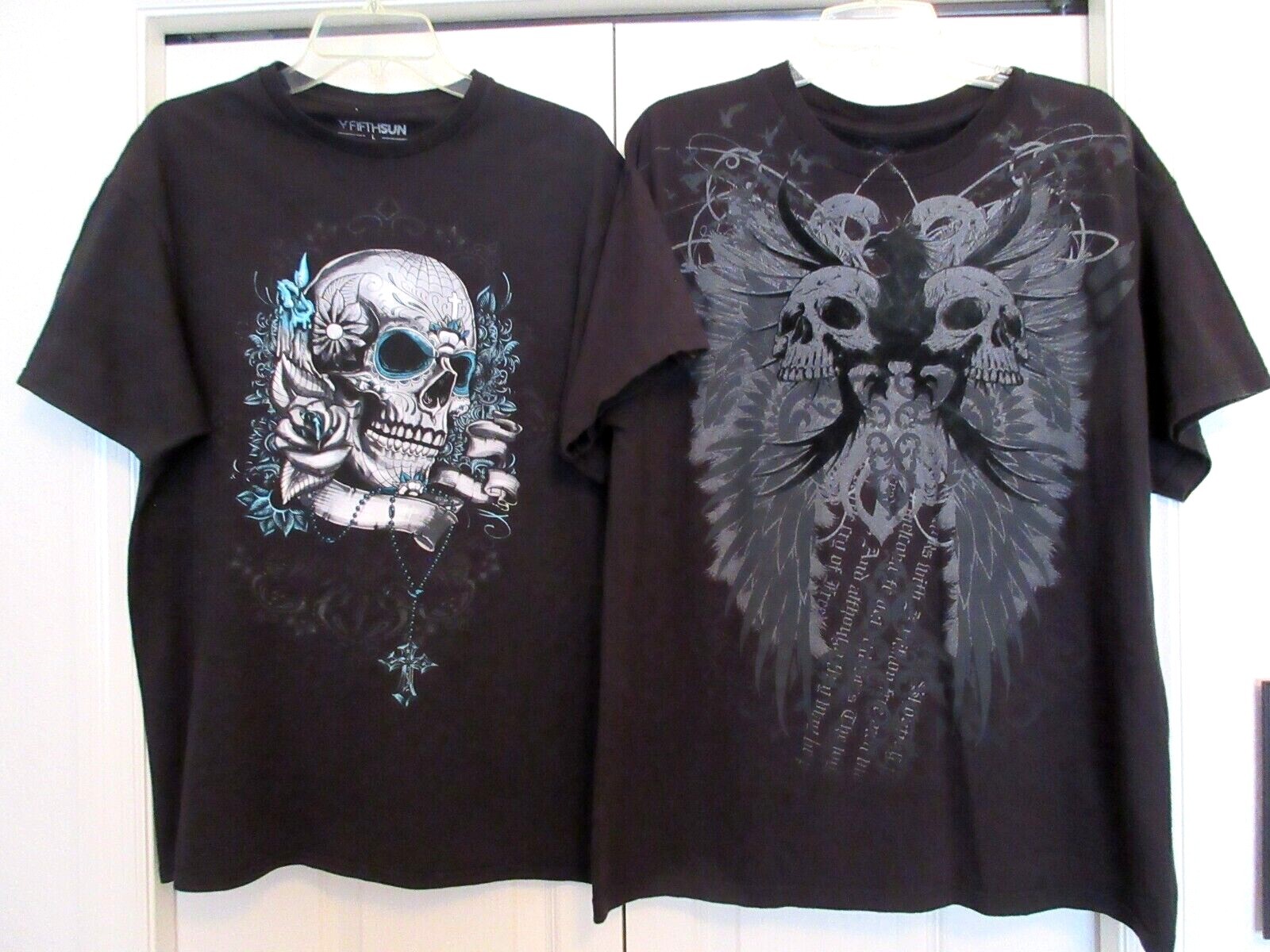 Your Choice Gothic Themed Black T-shirts w/ Skulls Wings Crosses Candles etc L