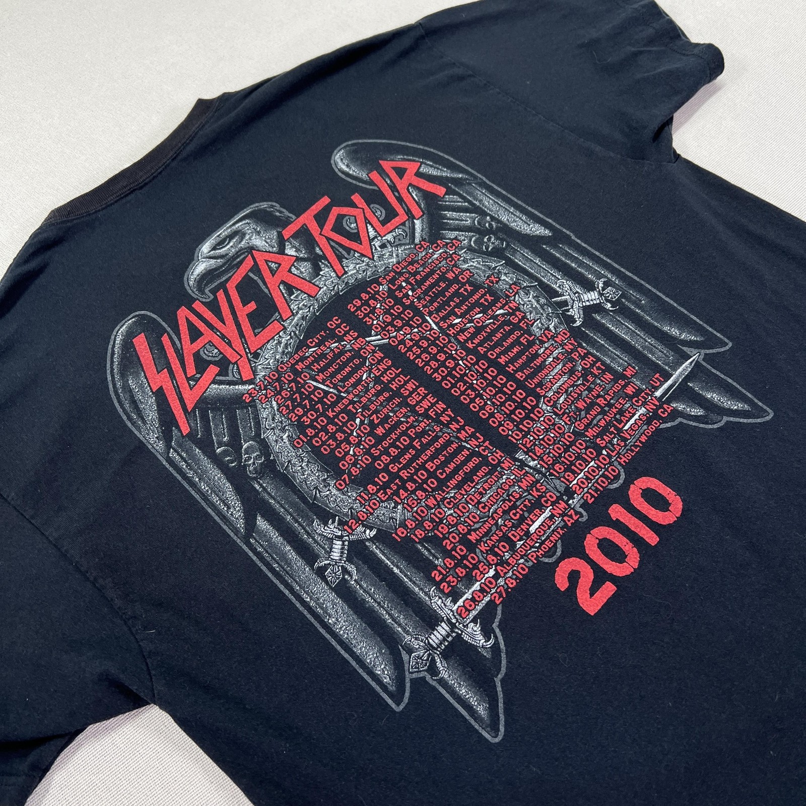 Slayer Shirt Mens XL Black Hanes Heavyweight 2010 Tour Band Tee Back Hit