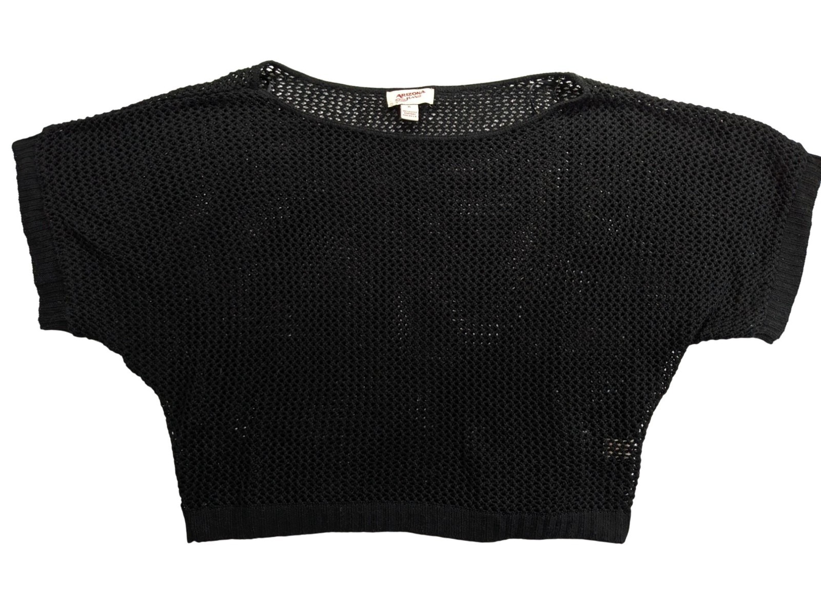 Arizona Jean Co. Black Mesh Short Sleeve Crop Top XL 100% Acrylic Made In USA
