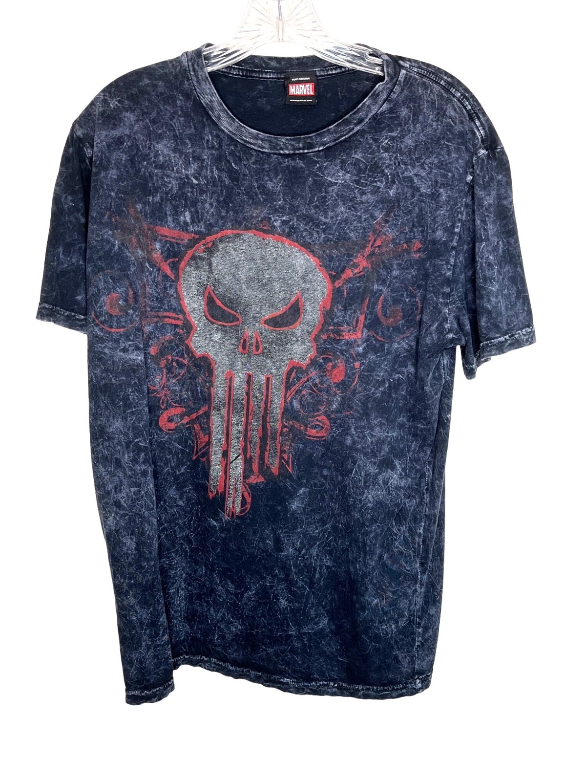 Marvel Mad MD (38-40) Engine Punisher Skull T-Shirt Washed Black 50d